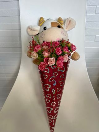 Peluche con Ramo Flores San Valentín