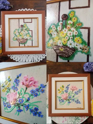 2 Cuadros Florales Azulejos Enmarcados Cerámica