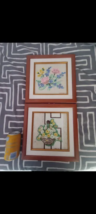 2 Cuadros Florales Azulejos Enmarcados Cerámica