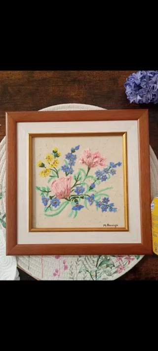 2 Cuadros Florales Azulejos Enmarcados Cerámica