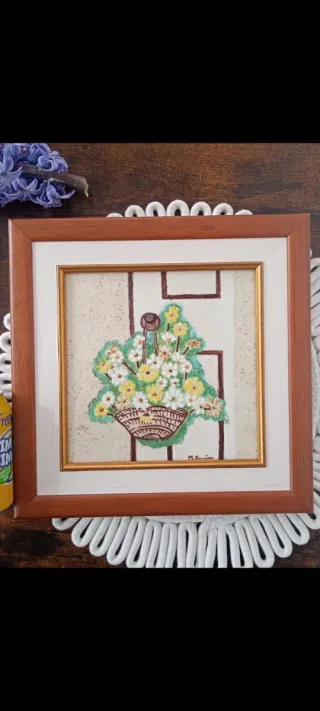 2 Cuadros Florales Azulejos Enmarcados Cerámica