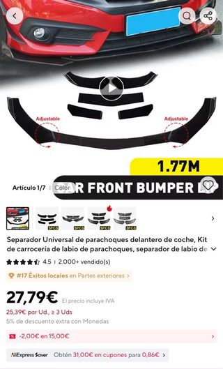 Labio Defensa Delantero Coche Ajustable