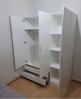 Armario modular madera beige y gris