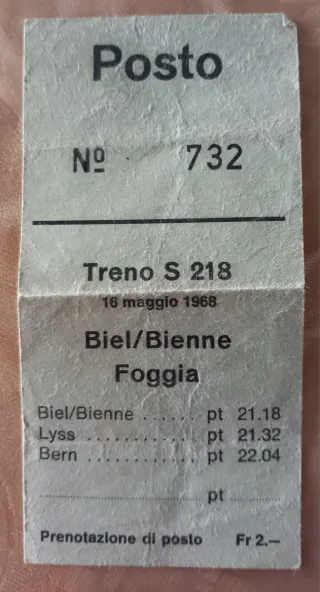 Biglietto Treno Vintage Posto 732