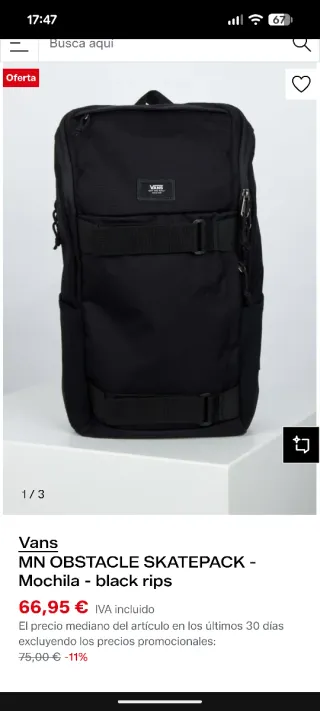 Mochila Vans OBSTACLE SKATEPACK Negra