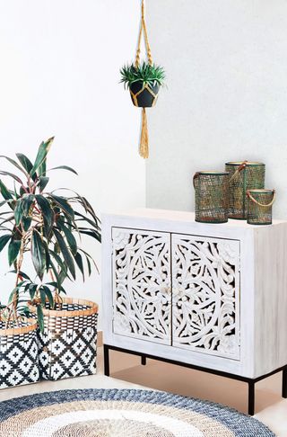 Comò Decoro 2 Ante in Legno Mango e Ferro 80x80cm