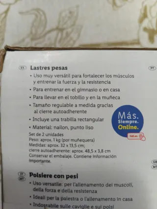 Lastres Pesas Crivit 1kg Muñequera Tobillo