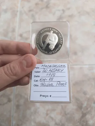Moneda plata .925 20 Ariary Madagascar 1988
