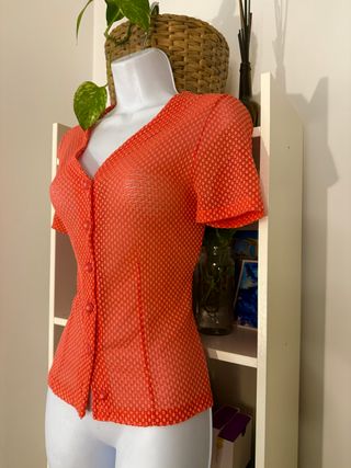 Camisa Vintage 60-70s Manga Corta Naranja