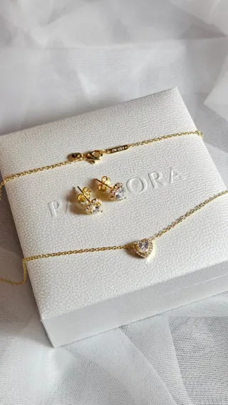 Conjunto Pandora Corazón Azul y Plata