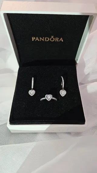 Conjunto Pandora Corazón Azul y Plata