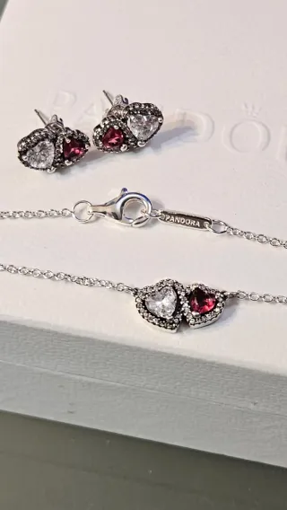 Conjunto Pandora Corazón Azul y Plata