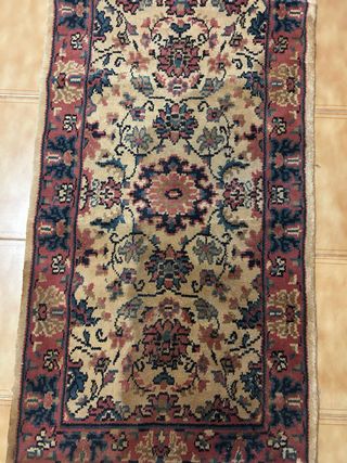 60x130 Alfombra de lana beige y roja