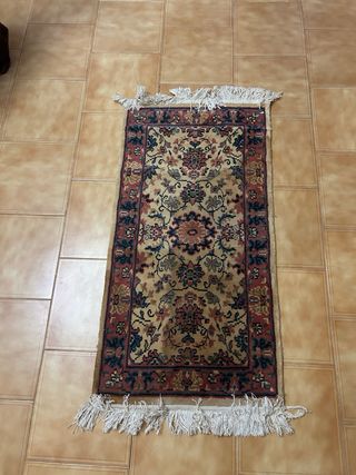 60x130 Alfombra de lana beige y roja