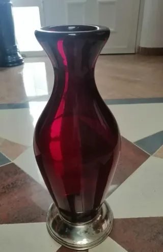 Jarrón Rubí Vintage Vidrio y plata