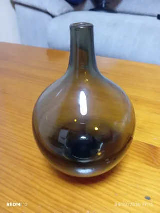 Jarrón de cristal vintage verde/marrón