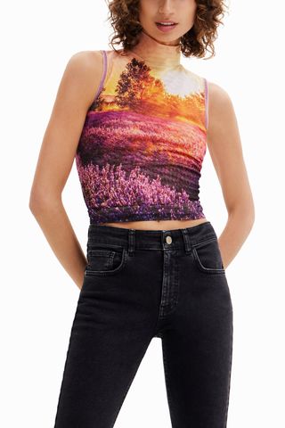 Top Gasa Tul Estampado Lavanda Desigual