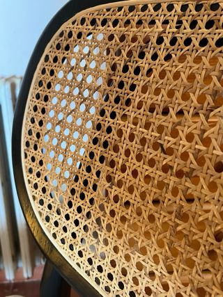 Sillas de comedor ratán y lino beige/negro