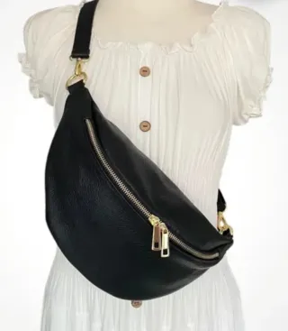 Riñonera de piel con correa de cuero, Azul