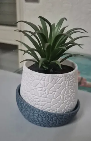 Vaso per piante decorativo bianco e blu