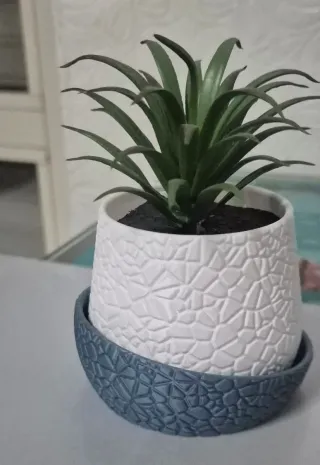 Vaso per piante decorativo bianco e blu