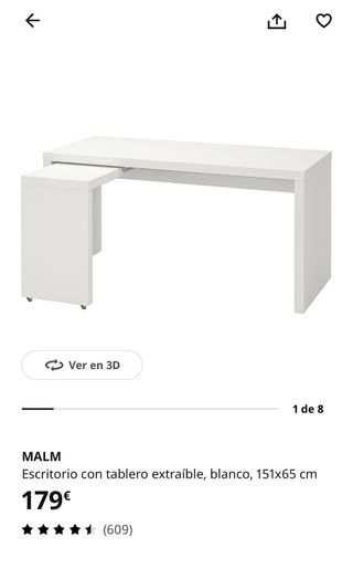 Escritorio IKEA MALM con mesa auxiliar extraíble