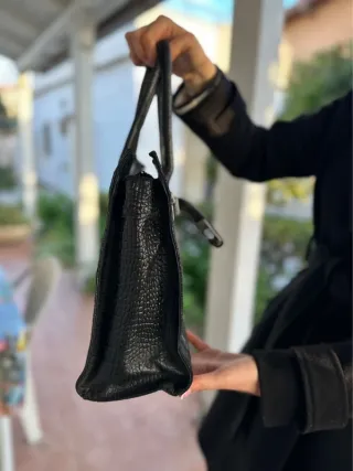 Borsa Vera Pelle Nera Effetto Coccodrillo Vintage