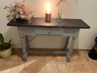Mesa recibidor madera y cristal