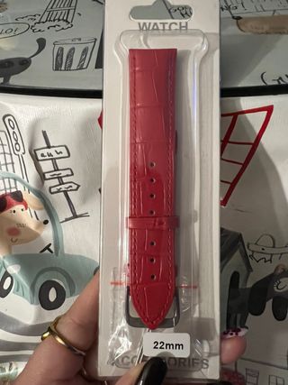 Correa de cuero roja 22mm para smartwatch