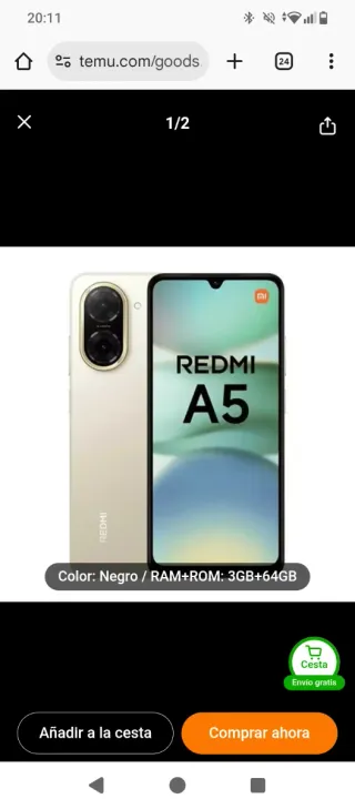 Xiaomi Redmi A5 64GB Negro SOLO HOY CON FUNDA Y CA