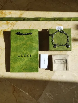 Pulsera Gucci mujer plata de ley | Corazones 20 cm