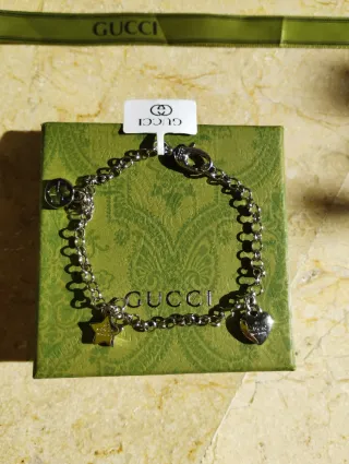 Pulsera Gucci mujer plata de ley | Corazones 20 cm