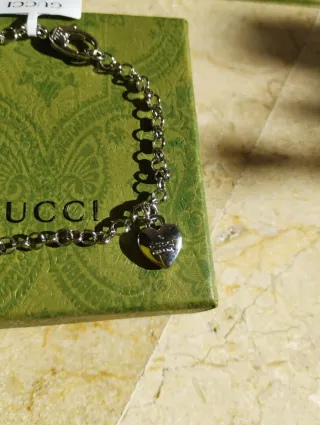 Pulsera Gucci mujer plata de ley | Corazones 20 cm