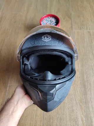 Casco Moto Integral Talla S Gris Dibujo Gato