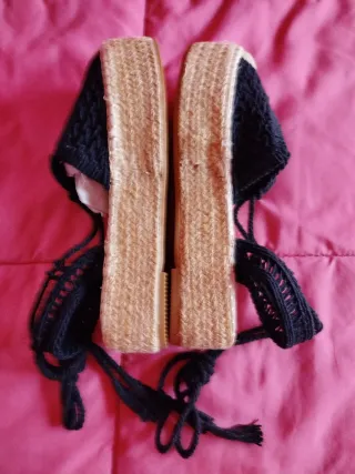 Sandalias Esparto Mujer Negras y Beige