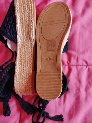 Sandalias Esparto Mujer Negras y Beige