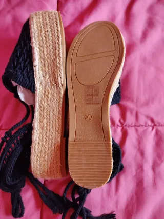 Sandalias Esparto Mujer Negras y Beige