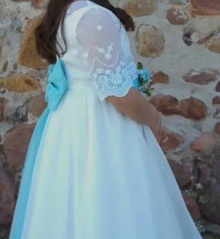Vestido de Comunión Niña Blanco y Azul