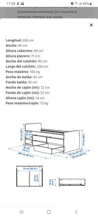 Cama SLÄKT/NATTAPA 90x200cm IKEA (sin balda)