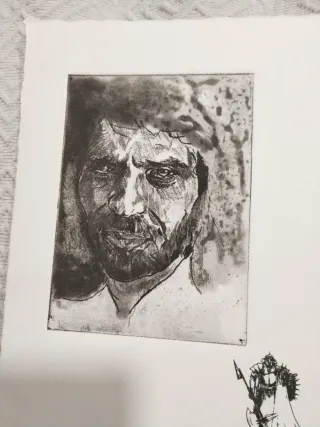 Grabado Camarón de la Isla cantaor flamenco.