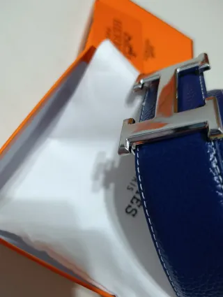 Cinturón Hermès Azul Hebilla Plateada