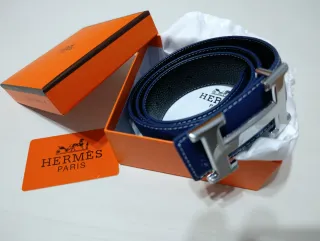 Cinturón Hermès Azul Hebilla Plateada
