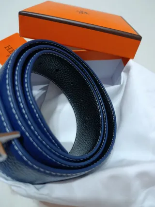 Cinturón Hermès Azul Hebilla Plateada