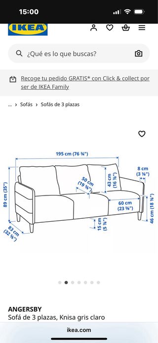 Sofá 3 plazas gris Ikea