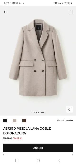 Abrigo Mango Lana Doble Botonadura S