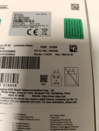 OPPO Reno14 FS 5G 512GB 12GB RAM Plata