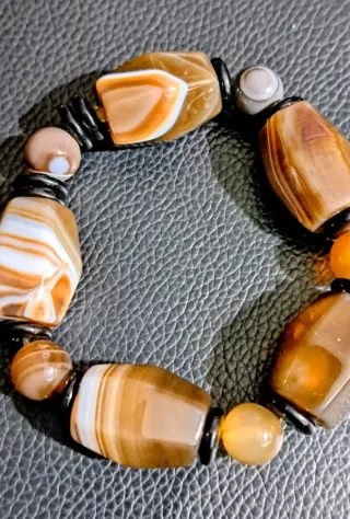 Bracciale Agata Botswana Marrone Bianco