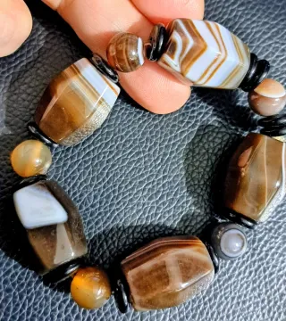 Bracciale Agata Botswana Marrone Bianco