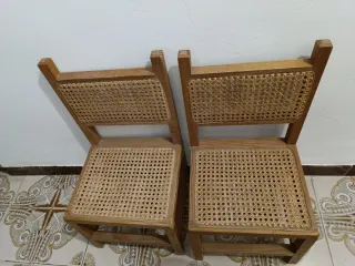 Juego de 2 Sillas Pequeñas Rattan y Madera