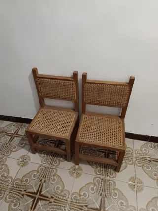 Juego de 2 Sillas Pequeñas Rattan y Madera
